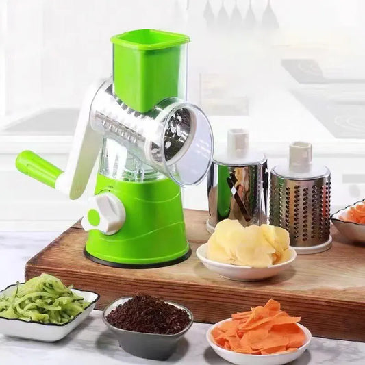 3 in 1 Manual Vegetables Slicer Rotary Cheese Grater Shredder with Rubber Suction Base 3 Stainless Drum Blades Kitchen Tool